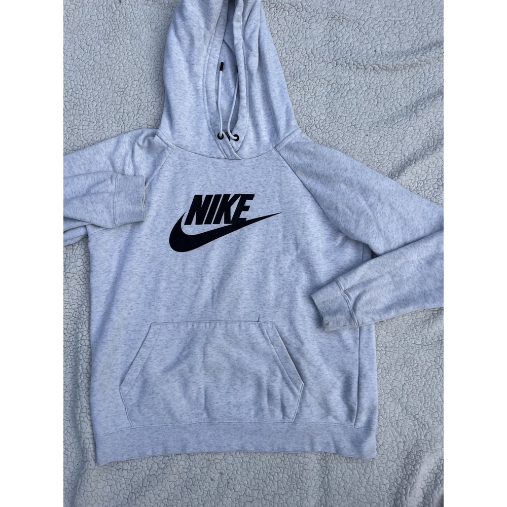 Men's‎ Nike Heather Gray Black Swoosh Logo Pullover Hoodie Sweatshirt Sz M 90's